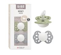 BIBS Infinity Anatomical Glow in The Dark Soother 2-Pack, BPA Free, Orthodontic Nipple. Silicone, Made in Denmark, Size 1 (0-6 Months), Sage Glow/Cloud Glow