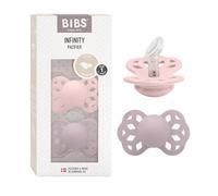 BIBS Infinity Anatomical Soother 2-Pack, BPA Free, Orthodontic Silicone Nipple, Orthodontic Nipple. Silicone, Made in Denmark, 0-6 Months (Pack of 2), Blossom/Dusky Lilac
