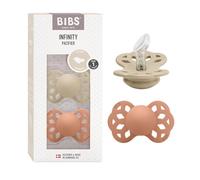 BIBS Infinity Anatomical Soother 2-Pack, BPA Free, Orthodontic Silicone Nipple, Orthodontic Nipple. Silicone, Made in Denmark, 0-6 Months (Pack of 2), Vanilla/Peach