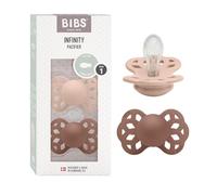 BIBS Infinity Soother 2-Pack, BPA Free, Symmetrical Nipple. Silicone, Made in Denmark, 0-6 Months (Pack of 2), Blush/Woodchuck