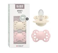 BIBS Infinity Dummy, 0-6 Months, 2-Pack, Symmetrical Teat, Ivory/Blossom