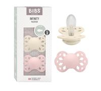 BIBS Infinity Dummy, 6-18 Months, 2-Pack, Symmetrical Teat, Ivory/Blossom
