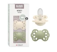 BIBS Infinity Symmetrical Soother 2-Pack, BPA Free, Symmetrical Nipple, Silicone, Symmetrical Nipple. Silicone, Made in Denmark, 6-18 Months (Pack of 2), Ivory/Sage