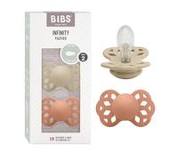 BIBS Infinity Soother 2-Pack, BPA Free, Symmetrical Nipple. Silicone, Made in Denmark, 6-18 Months (Pack of 2), Vanilla/Peach
