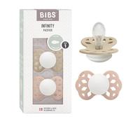 BIBS Infinity Symmetrical Glow in The Dark Soother 2-Pack, BPA Free, Symmetrical Nipple. Silicone, Made in Denmark, Size 1 (0-6 Months), Vanilla Glow/Blush Glow