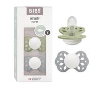 BIBS Infinity Symmetrical Glow in The Dark Soother 2-Pack, BPA Free, Symmetrical Nipple. Silicone, Made in Denmark, Size 1 (0-6 Months), Sage Glow/Cloud Glow