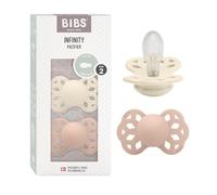 BIBS Infinity Symmetrical Soother 2-Pack, BPA Free, Symmetrical Nipple, Silicone, Symmetrical Nipple. Silicone, Made in Denmark, 6-18 Months (Pack of 2), Ivory/Blush