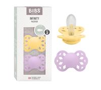 BIBS Infinity Symmetrical Soother 2-Pack, BPA Free, Symmetrical Nipple, Silicone, Symmetrical Nipple. Silicone, Made in Denmark, Size 2 (6-18 Months), Pale Butter/Violet Sky