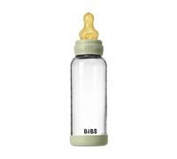 BIBS Baby Glass Bottle. 240ml. Anti-Colic. Vented Round Natural Rubber Latex Teat. Supports Natural Breastfeeding, Medium Flow, Complete Set - 240 ml, Sage