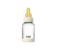 BIBS Baby Glass Bottle. 120ml. Anti-Colic. Vented Round Natural Rubber Latex Nipple. Supports Natural Breastfeeding, Slow Flow, Complete Set - 120 ml, Ivory