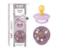 BIBS Liberty Dummies | 2 Colour Natural Rubber Latex Soothers | BPA Free Dummy | Round Nipple Pacifier | Designed & Made in Denmark | Chamomile Lawn Violet Sky | Size 1 | 0+ Months
