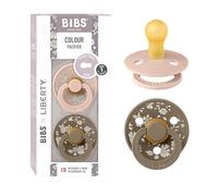 BIBS Liberty Dummies | 2 Colour Natural Rubber Latex Soothers | BPA Free Dummy | Round Nipple Pacifier | Designed & Made in Denmark | Capel Blush | Size 1 | 0+ Months