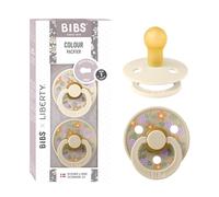 BIBS Liberty Dummy, 0-6 mo., 2-Pack, Strawberries & Cream Ivory/Vanilla | Round Natural Rubber Teat | Size 1 | BPA-Free | Made in Denmark | High Teat Acceptance | Airflow Holes | Comfort Shield