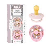 BIBS Liberty Soother 2-Pack, BPA Free Dummy Pacifier, Round Nipple. Natural Rubber Latex, Made in Denmark, Size 1 (0+ Months), Blossom/Baby Pink