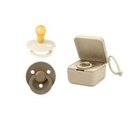 BIBS Pacifier Box Bundle - Colourful Pacifiers, Round Natural Rubber Nipple and Sterilizer Box - Complete Set for Happy Babies - Size 1 (0-6 Months)