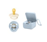 BIBS Pacifier Box Bundle - Colourful Pacifiers, Round Natural Rubber Nipple and Sterilizer Box - Complete Set for Happy Babies - Size 1 (0-6 Months)