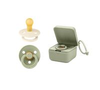 BIBS Pacifier Box Bundle - Colourful Pacifiers, Round Natural Rubber Nipple and Sterilizer Box - Complete Set for Happy Babies - Size 1 (0-6 Months)