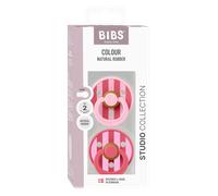 BIBS Pacifiers - Colour Studio 2 Pack | Round Nipple Baby Pacifier | BPA Free Natural Rubber Latex Soother | Made in Denmark | Size 6+ Months | Block Baby Pink Coral