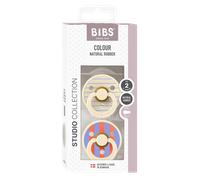 BIBS Colour Studio Soother 2-Pack, BPA Free Dummy Pacifier, Round Nipple. Natural Rubber Latex, Made in Denmark, Size 2 (6-18 Months), Pin Ivory