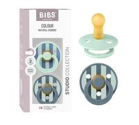 BIBS Pacifiers - Colour Studio 2 Pack | Round Nipple Baby Pacifier | BPA Free Natural Rubber Latex Soother | Made in Denmark | Size 6+ Months | Block Nordic Mint Petrol