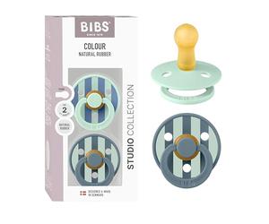 BIBS Pacifiers - Colour Studio 2 Pack | Round Nipple Baby Pacifier | BPA Free Natural Rubber Latex Soother | Made in Denmark | Size 6+ Months | Block Nordic Mint Petrol
