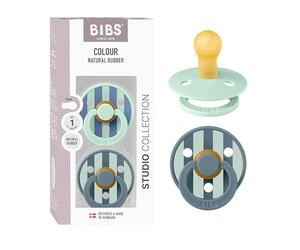 BIBS Pacifiers - Colour Studio 2 Pack | Round Nipple Baby Pacifier | BPA Free Natural Rubber Latex Soother | Made in Denmark | Size 0+ Months | Block Nordic Mint Petrol