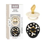 BIBS Polka Dots Soother 2-Pack, BPA Free Dummy Pacifier, Anatomical Nipple. Natural Rubber Latex, Made in Denmark, Size 2 (6-18 Months), Ivory/Black
