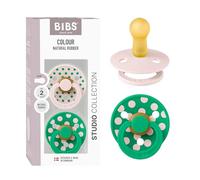 BIBS Polka Dots Soother 2-Pack, BPA Free Dummy Pacifier, Round Nipple. Natural Rubber Latex, Made in Denmark, Size 2 (6-18 Months), Petal/Cactus