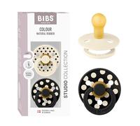 BIBS Polka Dots Soother 2-Pack, BPA Free Dummy Pacifier, Round Nipple. Natural Rubber Latex, Made in Denmark, Size 1 (0-6 Months), Ivory/Black