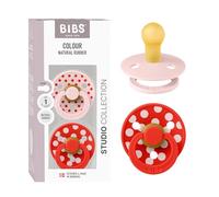 BIBS Polka Dots Soother 2-Pack, BPA Free Dummy Pacifier, Round Nipple. Natural Rubber Latex, Made in Denmark, Size 1 (0-6 Months), Blossom/Candy Apple