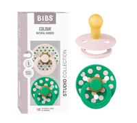 BIBS Polka Dots Soother 2-Pack, BPA Free Dummy Pacifier, Round Nipple. Natural Rubber Latex, Made in Denmark, Size 1 (0-6 Months), Petal/Cactus