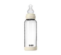 BIBS Baby Glass Bottle. 240ml. Anti-Colic. Vented Round Silicone Teat. Supports Natural Breastfeeding, Medium Flow, Complete Set - 240 ml, Ivory