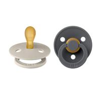 BIBS Colour Symmetrical Soother 2-Pack, BPA Free Dummy Pacifier, Symmetrical Nipple. Natural Rubber Latex, Made in Denmark. 6-18 Months (Pack of 2), Sand/Iron