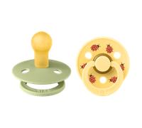BIBS Colour Studio Soother 2-Pack, BPA Free Dummy Pacifier, Round Nipple. Natural Rubber Latex, Made in Denmark, Size 1 (0-6 Months), Sage/Pale Butter