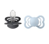 BIBS Supreme 2 Pack Silicone Size 2 Iron/Baby Blue 2 pcs