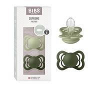 BIBS Supreme Dummies 2-Pack, BPA Free Dummy Pacifier, Silicone Symmetrical Nipple Soother, Size 1 (0-6 Months), Sage/Hunter Green