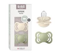 BIBS Supreme Dummies 2-Pack, BPA Free Dummy Pacifier, Silicone Symmetrical Nipple Soother, Size 1 (0-6 Months), Ivory/Sage