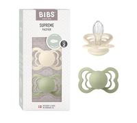 BIBS Supreme Dummies 2-Pack, BPA Free Dummy Pacifier, Silicone Symmetrical Nipple Soother, Size 2 (6-18 Months), Ivory/Sage
