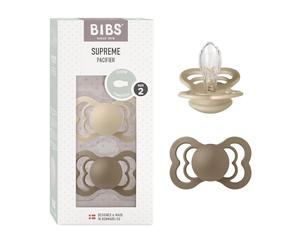 BIBS Supreme Dummies 2-Pack, BPA Free Dummy Pacifier, Silicone Symmetrical Nipple Soother, Size 2 (6-18 Months), Vanilla/Dark Oak