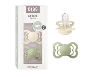 BIBS Supreme Dummies 2-Pack, BPA Free Dummy Pacifier, Silicone Symmetrical Nipple Soother, Size 2 (6-18 Months), Ivory/Sage