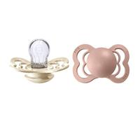 BIBS Supreme Dummies 2 Pack, Symmetrical Nipple, BPA Free, Silicone Dummy Pacifier, Size 1 (0-6 Months), Ivory/Blush