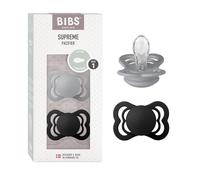 BIBS Supreme Dummy, 0-6 Months, 2-Pack, Symmetrical Teat, Cloud/Black