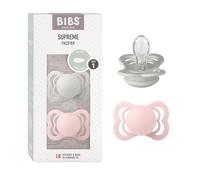 BIBS Supreme Dummy, 0-6 Months, 2-Pack, Symmetrical Teat, Haze/Blossom
