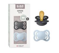 BIBS Supreme Dummy, 0-6 Months, 2-Pack, Symmetrical Teat, Iron/Baby Blue