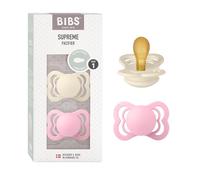 BIBS Supreme Dummy, 0-6 Months, 2-Pack, Symmetrical Teat, Ivory/Baby Pink