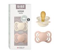 BIBS Supreme Dummy, 0-6 Months, 2-Pack, Symmetrical Teat, Ivory/Blush