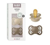 BIBS Supreme Dummy, 0-6 Months, 2-Pack, Symmetrical Teat, Vanilla/Dark Oak
