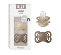 BIBS Supreme Dummy, 0-6 Months, 2-Pack, Symmetrical Teat, Vanilla/Dark Oak | Symmetrical Silicone Teat | Size 1 | BPA-Free | Made in Denmark | High Teat Acceptance | Airflow Holes | Comfort Shield