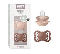 BIBS Supreme Dummy, 0-6 Months, 2-Pack, Symmetrical Teat, Woodchuck/Blush