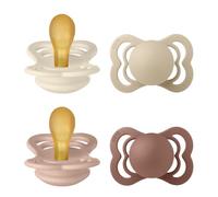 BIBS Supreme Dummy, 0-6 Months, 4-Pack, Ivory/Vanilla/Blush/Woodschuck | Symmetrical Natural Rubber Teat | Size 1 | BPA-Free | Made in Denmark | High Teat Acceptance | Airflow Holes